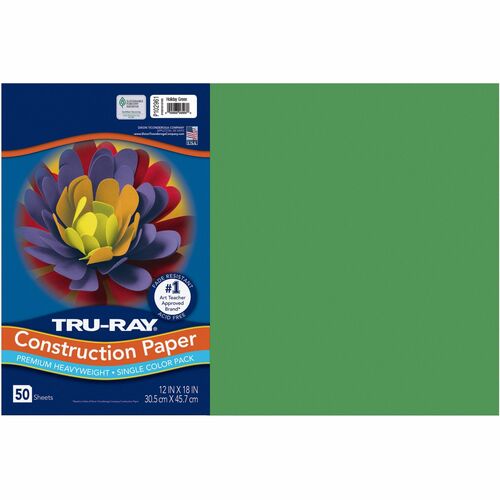 Tru-Ray Heavyweight Construction Paper - 18"Width x 12"Length - 50 / Pack - Holiday Green - Sulphite
