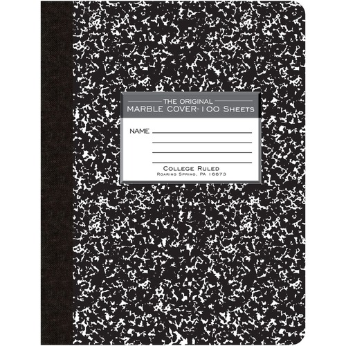 Roaring Spring College Ruled Hard Cover Composition Book - 100 Sheets - 200 Pages - Printed - Sewn/Tapebound - Both Side Ruling Surface - Red Margin - 15 lb Basis Weight - 56 g/m² Grammage - 9 3/4" x 7 1/2" - 0.50" x 7.5" x 9.8" - White Paper - Black