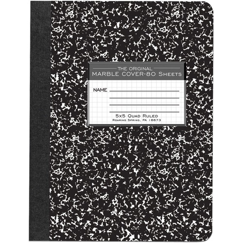 Roaring Spring Graph Ruled Hard Cover Composition Book - 80 Sheets - 160 Pages - Printed - Sewn/Tapebound - Both Side Ruling Surface - 15 lb Basis Weight - 56 g/m² Grammage - 9 3/4" x 7 1/2" - 0.33" x 7.5" x 9.8" - White Paper - Black Binding - 1 Eac
