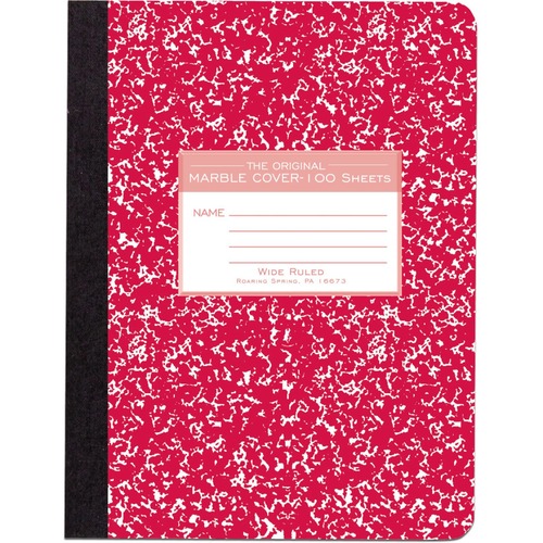 Roaring Spring Wide Ruled Hard Cover Composition Book - 100 Sheets - 200 Pages - Printed - Sewn/Tapebound - Both Side Ruling Surface - Ruled Red Margin - 15 lb Basis Weight - 56 g/m² Grammage - 9 3/4" x 7 1/2" - 0.50" x 7.5" x 9.8" - White Paper - Bl