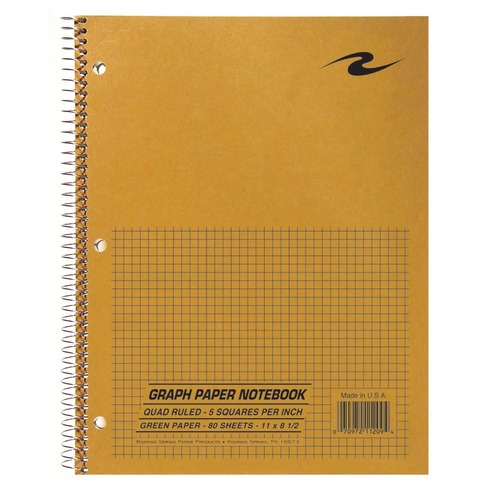 Roaring Spring 5x5 Graph Ruled Spiral Lab Notebook - 80 Sheets - 160 Pages - Printed - Spiral Bound - Both Side Ruling Surface - 3 Hole(s) - 15 lb Basis Weight - 56 g/m² Grammage - 11" x 8 1/2" - 0.30" x 8.5" x 11" - Green Paper - 1 Each
