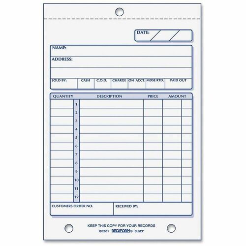 Rediform Carbonless Sales Order Book - 50 Sheet(s) - Stapled - 3 PartCarbonless Copy - 4.25" x 6.37" Sheet Size - 2 x Holes - Assorted Sheet(s) - Red, Purple Print Color - 1 Each