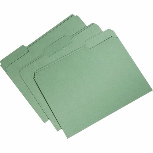 SKILCRAFT Recycled Single-ply Top Tab File Folder - 8 1/2" x 11" - 3/4" Expansion - Top Tab Location - Assorted Position Tab Position - Bright Green - 100% Recycled - 100 / Box