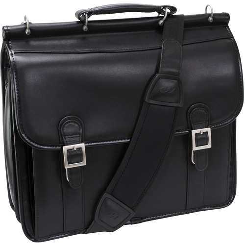 McKleinUSA 15.6" Double Compartment Laptop Briefcase - Shoulder Strap, Hand Strap15.4" Screen Support - 12" x 16.5" x 5.5" - Leather - Black
