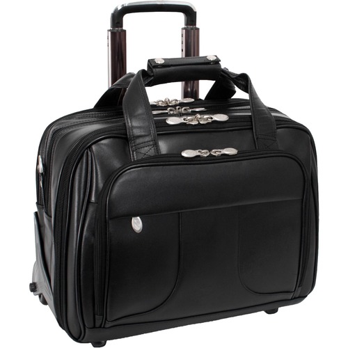 McKleinUSA 15.6" Leather Patented Detachable -Wheeled Laptop Overnight with Removable Briefcase - Shoulder Strap, Hand Strap, Handle17" Screen Support - 13" x 17" x 11" - Leather - Black