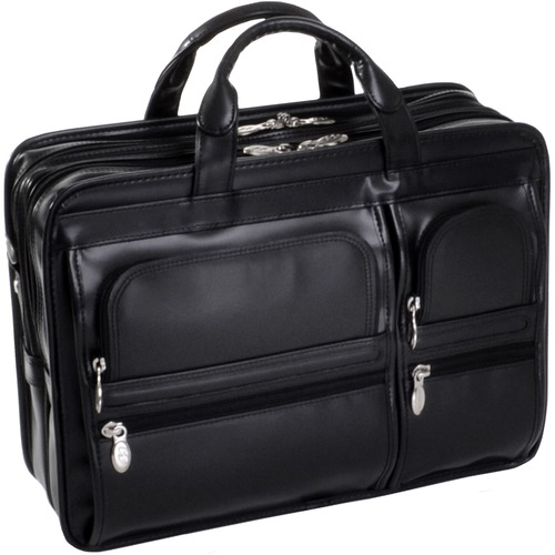 McKleinUSA 15.6" Leather Double Compartments Laptop Briefcase - Shoulder Strap, Hand Strap15.4" Screen Support - 12.5" x 16.5" x 6.5" - Leather - Black