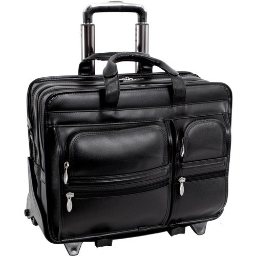 McKleinUSA 17" Leather Patented Detachable -Wheeled Laptop Briefcase - Shoulder Strap, Hand Strap, Handle17" Screen Support - 13" x 17.5" x 7" - Leather - Black