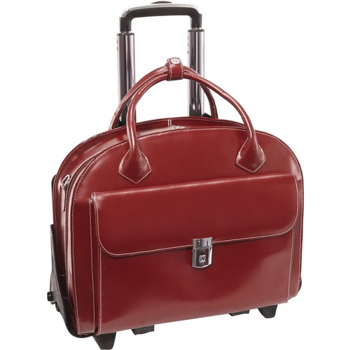 McKleinUSA 15.4" Leather Patented Detachable -Wheeled Ladies' Laptop Briefcase - Shoulder Strap, Hand Strap, Handle15.4" Screen Support - 13.75" x 16.75" x 7" - Leather - Red
