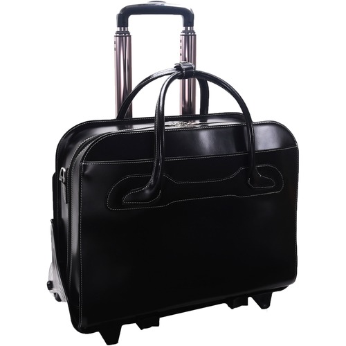 McKleinUSA 15.6" Leather Patented Detachable -Wheeled Ladies' Laptop Briefcase - Briefcase - Shoulder Strap, Hand Strap, Handle17" Screen Support - 14" x 18" x 7" - Leather - Black