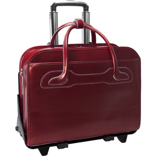 McKleinUSA 15.6" Leather Patented Detachable -Wheeled Ladies' Laptop Briefcase - Briefcase - Shoulder Strap, Hand Strap, Handle17" Screen Support - 14" x 18" x 7" - Leather - Red