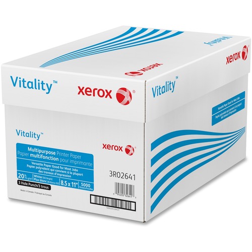 Vitality 3-Hole Punched Inkjet Print Copy & Multipurpose Paper - 92 Brightness - 90% Opacity - Letter - 8 1/2" x 11" - 20 lb Basis Weight - 5000 / Carton - White