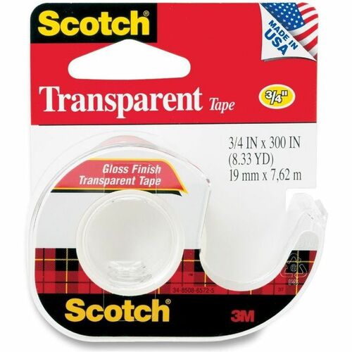 Scotch Gloss Finish Transparent Tape - 25 ft Length x 0.75" Width - 1" Core - Dispenser Included - Handheld Dispenser - Long Lasting, Stain Resistant, Moisture Resistant - For Sealing, Wrapping, Mending, Label Protection - 1 / Roll - Clear