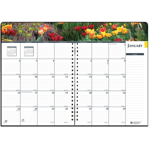 House of Doolittle Earthscapes Gardens Monthly Planner - Julian Dates - Monthly - 12 Month - January 2024 - December 2024 - 1 Month Double Page Layout - 7" x 10" Sheet Size - Wire Bound - Paper - Black Cover - 1 Each