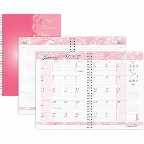 House of Doolittle BCA Pink Cover Monthly Wirebound Journal - Julian Dates - Monthly - 12 Month - January 2024 - December 2024 - 1 Month Single Page Layout - 7" x 10" Sheet Size - 1.38" x 1.75" Block - Wire Bound - Pink - Hardboard - Laminated - 1 Each