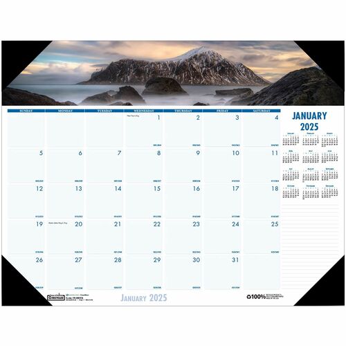 House of Doolittle EarthScapes Coastlines Desk Pad - Julian Dates - Monthly - 1 Year - January 2024 - December 2024 - 1 Month Single Page Layout - 22" x 17" Sheet Size - 2.38" x 2.13" Block - Desk Pad - White - Leatherette, Paper, Chipboard - Holder, Note