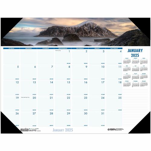 House of Doolittle EarthScapes Coastlines Desk Pad - Julian Dates - Monthly - 1 Year - January 2025 - December 2025 - 1 Month Single Page Layout - 22" x 17" Sheet Size - 2.38" x 2.13" Block - Desk Pad - White - Leatherette, Paper, Chipboard - Holder, Note