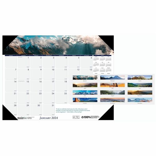 House of Doolittle EarthScapes Mountains Desk Pad - Julian Dates - Monthly - 12 Month - January 2024 - December 2024 - 1 Month Single Page Layout - 22" x 17" Sheet Size - 2.25" x 2.50" Block - Desk Pad - White - Leatherette, Paper - Holder, Reference Cale