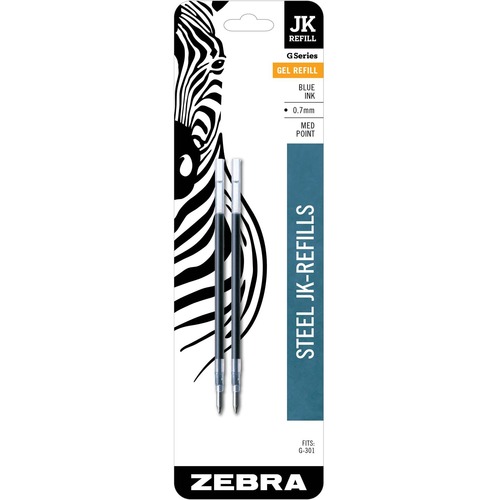 Zebra G-301 JK Gel Stainless Steel Pen Refill - 0.70 mm - Blue Ink - Acid-free - 2 / Pack