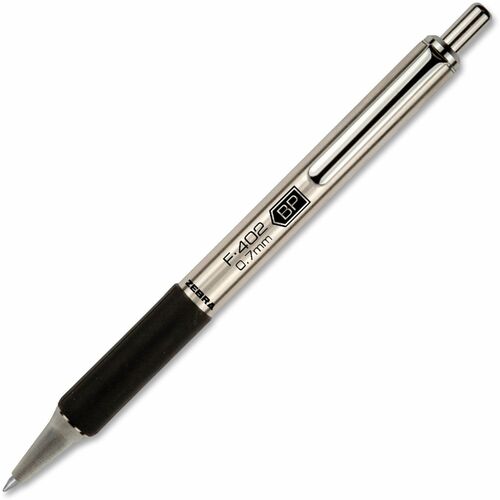 Zebra STEEL 4 Series F-402 Retractable Ballpoint Pen - Fine Pen Point - 0.7 mm Pen Point Size - Refillable - Retractable - Black - Stainless Steel Barrel - 1 / Pack