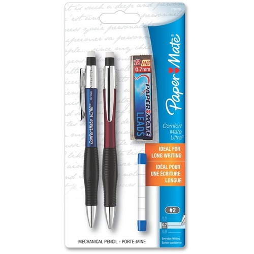 Paper Mate Comfortable Ultra Mechanical Pencils - #2 Lead - 0.7 mm Lead Diameter - Refillable - Black Lead - Assorted Plastic Barrel - 2 / Pack