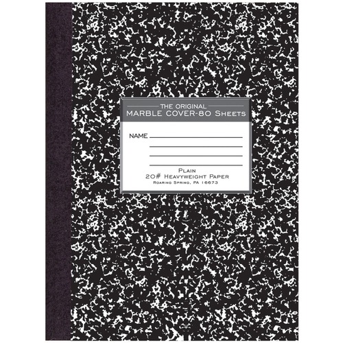 Roaring Spring Signature Collection Unruled Oversized Hard Cover Composition Book - 80 Sheets - 160 Pages - Plain - Sewn/Tapebound - Red Margin - 20 lb Basis Weight - 75 g/m² Grammage - 10 1/4" x 7 7/8" - 0.50" x 7.9" x 10.3" - White Paper - Black Bi