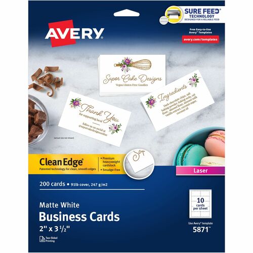 Avery® Clean Edge Business Cards - 145 Brightness - 3 1/2" x 2" - 200 / Pack - Heavyweight, Rounded Corner, Uncoated, Smooth Edge, Smudge-free, Jam-free