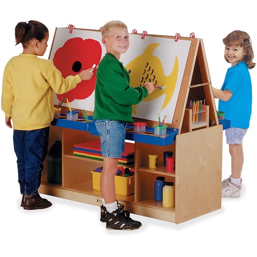 Jonti-Craft Rainbow Accents Multi-Station Art Center - Baltic Stand - Floor Standing - Wheels, Durable, Laminated, Easy to Clean, Rounded Corner, Removable Easel, Storage Shelf, Yellowing Resistant - Assembly Required - 1 Each