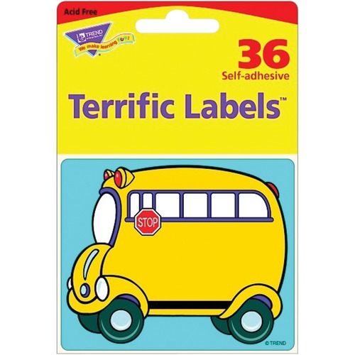 Trend School Bus Terrific Labels - Self-adhesive Adhesive - Rectangle - 36 / Pack