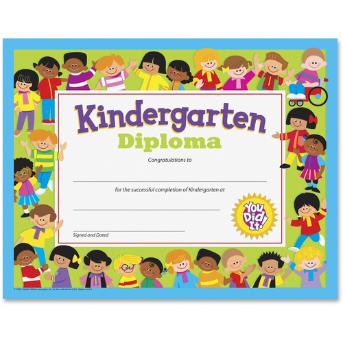 Trend Kindergarten Diploma - "Kindergarten Diploma" - 11" x 8.50" - Inkjet, Laser Compatible - Assorted - 30 / Pack