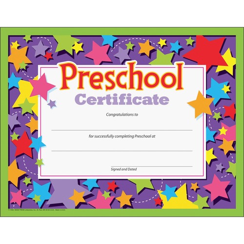 Trend Preschool Certificate - "Preschool Certificate" - 8.50" x 11" - Assorted - 30 / Pack