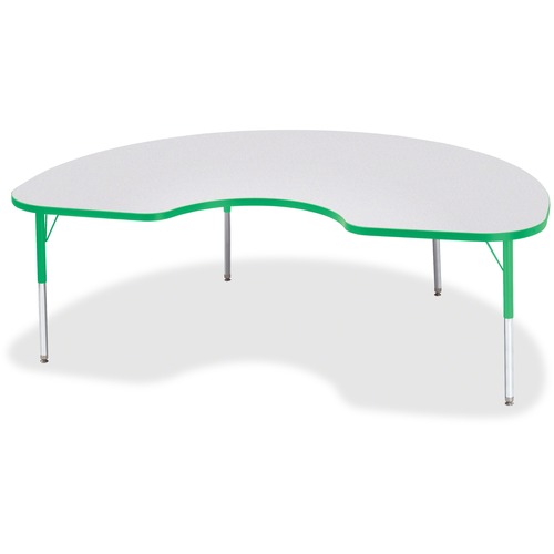 Jonti-Craft Berries Elementary Gray Laminate Kidney Table - Green Kidney-shaped, Laminated Top - Four Leg Base - 4 Legs - Adjustable Height - 15" to 24" Adjustment - 72" Table Top Length x 48" Table Top Width x 1.13" Table Top Thickness - 24" Height - Ass