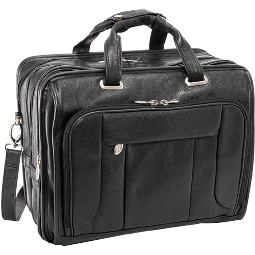 McKleinUSA 15.6" Leather Fly-Through Checkpoint-Friendly Patented Detachable -Wheeled Laptop Briefcase - Shoulder Strap, Hand Strap, Handle17" Screen Support - 12" x 17" x 14.5" - Leather - Black