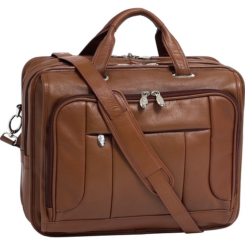 McKleinUSA 15.6" Leather Fly-Through Checkpoint-Friendly Laptop Briefcase - Shoulder Strap, Hand Strap17" Screen Support - 13.5" x 16.5" x 11" - Leather - Brown