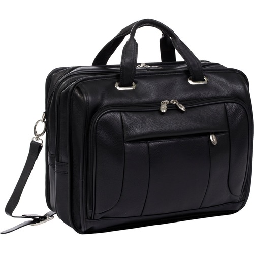 McKleinUSA 15.6" Leather Fly-Through Checkpoint-Friendly Laptop Briefcase - Shoulder Strap, Hand Strap17" Screen Support - 13.5" x 16.5" x 11" - Leather - Black