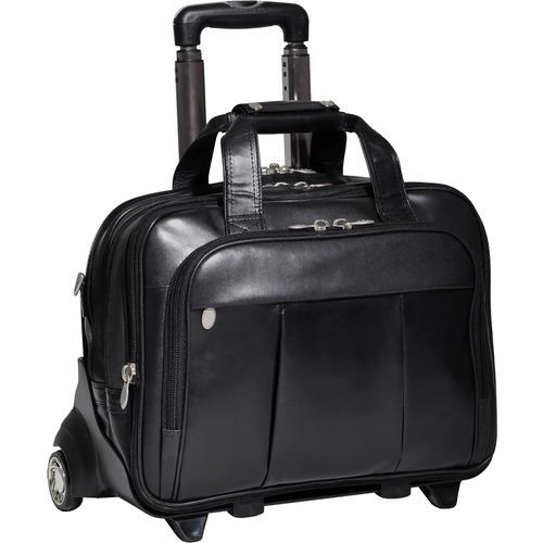 McKleinUSA 17" Leather Patented Detachable -Wheeled Laptop Briefcase - Shoulder Strap, Hand Strap, Handle17" Screen Support - 13.5" x 18" x 8" - Leather - Black