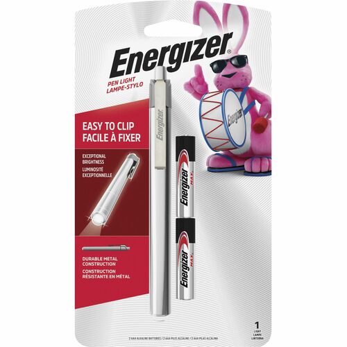 Energizer LED Pen Light - LED - 35 lm Lumen - 2 x AAA - Battery - Stainless Steel - Impact Resistant, Drop Resistant - Silver - 1 Each