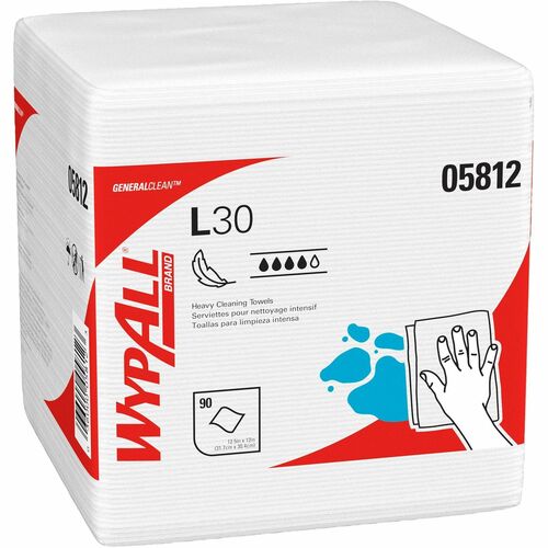 Wypall GeneralClean L30 Heavy Duty Cleaning Towels - 12" Length x 12.50" Width - 90 / Pack - White