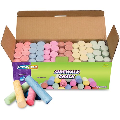 Creativity Street Sidewalk Chalk - 4" Length x 1" Diameter - Tan, Pink, Teal, Lime, Gray, White, Purple, Orange, Dark Blue, Light Blue, Dark Yellow, ... - Non-toxic, Washable - 52 / Box