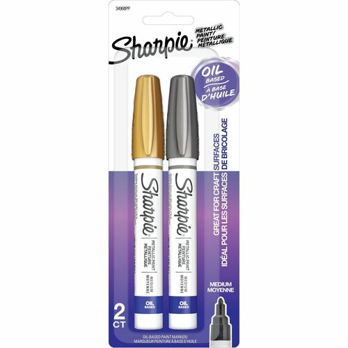 Sharpie Oil-Based Paint Marker - Medium Marker Point - Metallic Gold, Metallic Silver Oil Based Ink - 2 / Pack