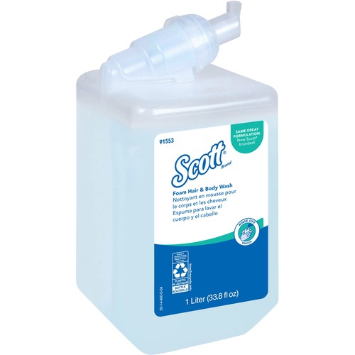 Scott Foam Hair & Body Wash - Fresh ScentFor - 33.8 fl oz (1000 mL) - Hair, Body - Blue - Residue-free - 6 / Carton