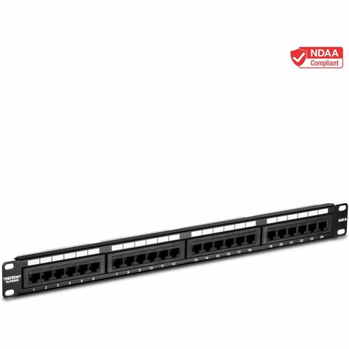 TRENDnet 24-Port Cat6 Unshielded Patch Panel, Wallmount or Rackmount, Compatible with Cat3,4,5,5e,6 Cabling, For Ethernet, Fast Ethernet, Gigabit Applications, Black, TC-P24C6 - Cat6 24-port Unshielded Patch Panel