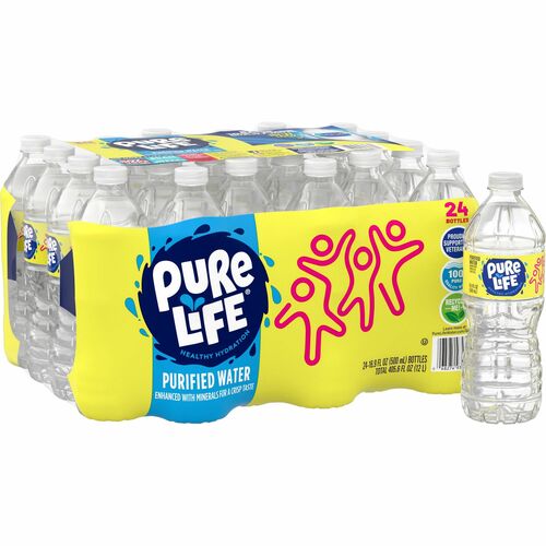Pure Life Purified Bottled Water - Ready-to-Drink - 16.91 fl oz (500 mL) - Bottle - 24 / Carton