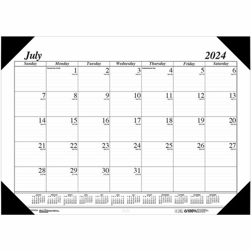 House of Doolittle 14-month Academic Economy Desk Pad - Academic - Julian Dates - Monthly - 14 Month - July 2024 - August 2025 - 22" x 17" White Sheet - 2.25" x 2.87" Block - Desktop - Leatherette - Black CoverReference Calendar, Holder, Reinforced Corner