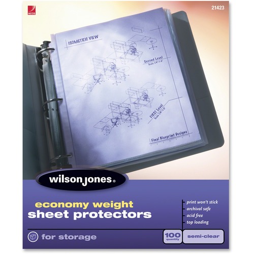 Wilson Jones Economy Weight Top-Loading Sheet Protectors - 2 mil Thickness - For Letter 8 1/2" x 11" Sheet - Ring Binder - Rectangular - Semi Clear - Polypropylene - 100 / Box