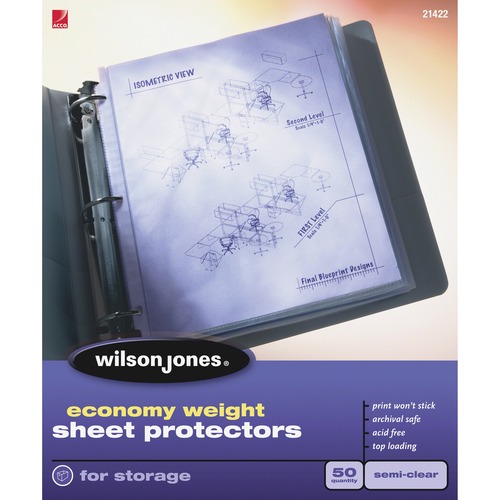 Wilson Jones Economy Weight Top-Loading Sheet Protector - 2 mil Thickness - For Letter 8 1/2" x 11" Sheet - Ring Binder - Rectangular - Semi Clear - Polypropylene - 50 / Box