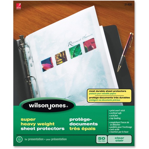 Wilson Jones Super Heavy Weight Top-Loading Sheet Protectors - 5 mil  Thickness - For Letter 8 1/2 x 11 Sheet - Ring Binder - Rectangular -  Clear - Polypropylene - 50 / Box