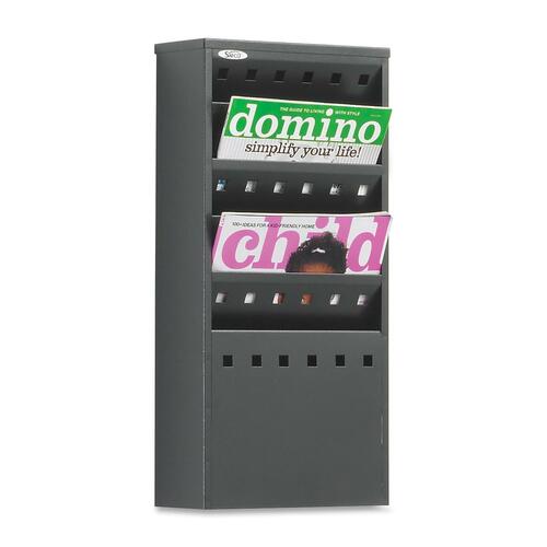 Safco 5-Pocket Steel Magazine Rack - 5 Compartment(s) - Compartment Size 7.25" x 9" x 0.75" - 20.5" Height x 10" Width x 4" DepthFloor - Powder Coated - Black - Steel - 1 Each