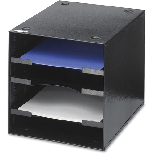 Safco Desktop Organizer - 4 Compartment(s) - 10" Height x 10" Width x 12" DepthDesktop - Stackable - Powder Coated - Black - Steel - 1.0 Each