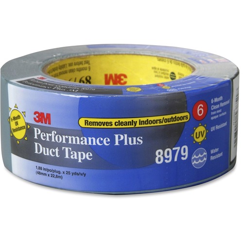 3M 8979 Performance Plus Duct Tape - 25 yd Length x 2" Width - 12.1 mil Thickness - 3" Core - Polyethylene, Rubber - Polyethylene Coated Cloth Backing - Sunlight Resistant, Weather Resistant, UV Resistant, Grime Resistant - For Indoor, Outdoor, Repairing,