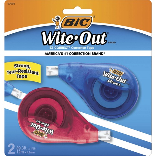BIC Wite-Out EZ CORRECT Correction Tape - 0.17" (4.20 mm) Width x 33.1 ft Length - 1 Line(s) - White Tape - Non-refillable - 2 / Pack - White = BICWOTAPP21